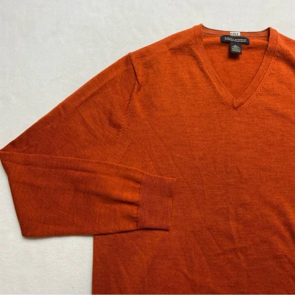 Banana Republic Extra Fine Italian Merino Sweater Men's L Burnt Orange Wool - Picture 6 of 12